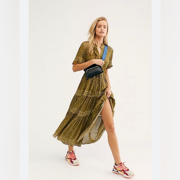 Free People RARE FEELINGS Maxi Green Dress - Picture 2 of 9